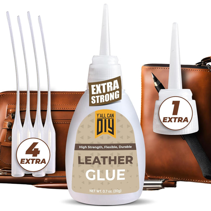 Y'allCanDiy Super Leather Glue 2 Pk x 0.7 Oz (20g) - Adhesive for Purses, Upholstery, Sofas, Furniture. Heavy Duty Waterproof Cyanoacrylate Based Glue for Leathercraft & More