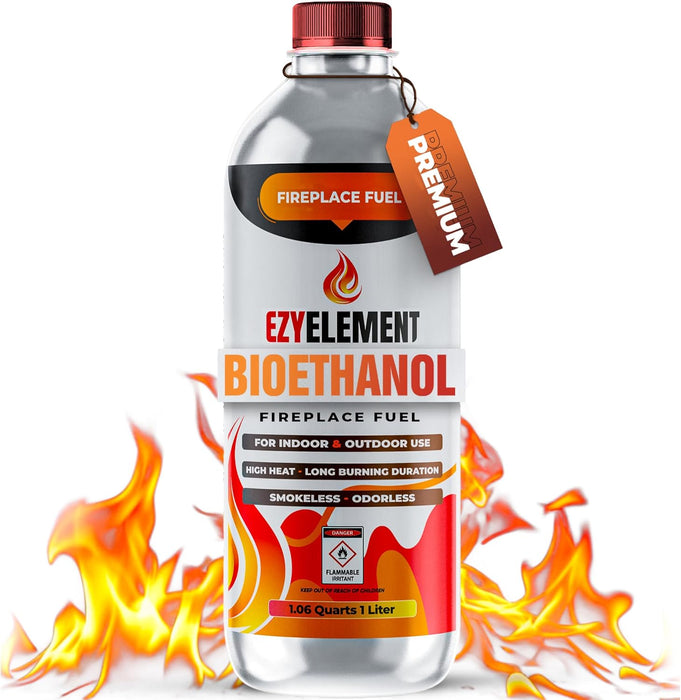 Bioethanol Fireplace Fuel 1 Liter - Clean Burning, Odorless, and Smokeless Bioethanol Fuel for Tabletop Fireplaces, Bio Ethanol Fuel for Table Top Fire Pit, Renewable Ethanol Fire Pit Fuel Burners