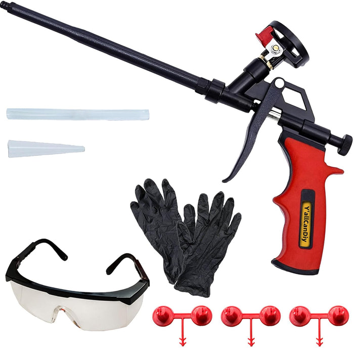 Y'allCanDiy PU Foam Gun Set - Includes 1 Foam Gun, 4 Nitrile Gloves, Safety Glasses, and Nozzles - Perfect for Spray Insulation