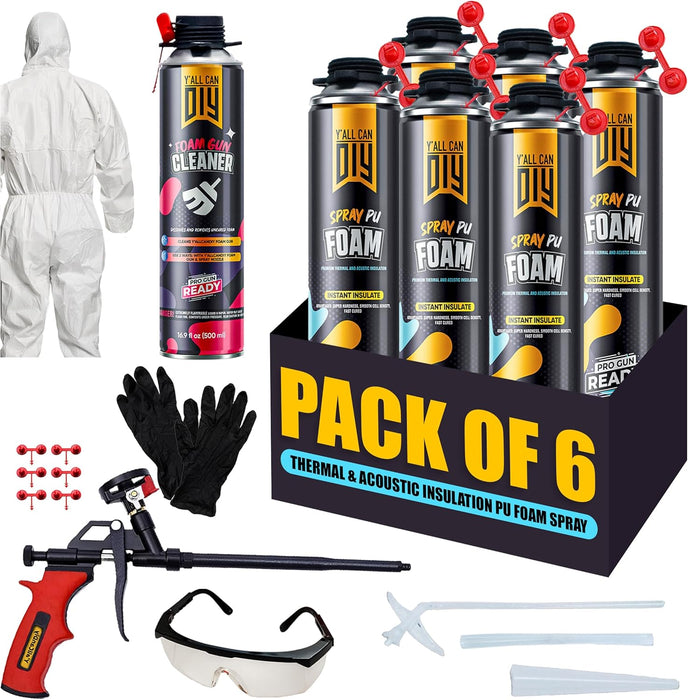 Y’allCanDiy Spray Foam Insulation Kit (12 Pack) – Expanding Sealant for Thermal & Sound Insulation – Closed-Cell, High R-Value 5.66, Covers up to 240 Board feet/sq. ft., Fills Gaps & Cracks