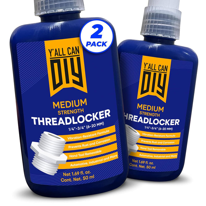 2 Pk x 1.69 fl.oz. Medium-Strength Blue Threadlocker for Nuts, Bolts & Fasteners, Removable Lock Tight, Ensure Ultimate Thread Lock, Anaerobic Locktight 243 Thread Locker Screw Glue