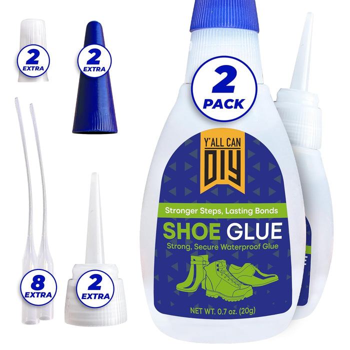 Y'allCanDiy Professional Grade Cyanoacrylate Based Shoe Glue 4 Pk x .7 Oz. (20g) Industrial Strength Leather, Rubber & Sneaker Sole Adhesive. Heavy Duty with Extra Applicator