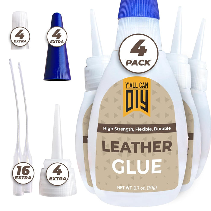 Y'allCanDiy Super Leather Glue 2 Pk x 0.7 Oz (20g) - Adhesive for Purses, Upholstery, Sofas, Furniture. Heavy Duty Waterproof Cyanoacrylate Based Glue for Leathercraft & More