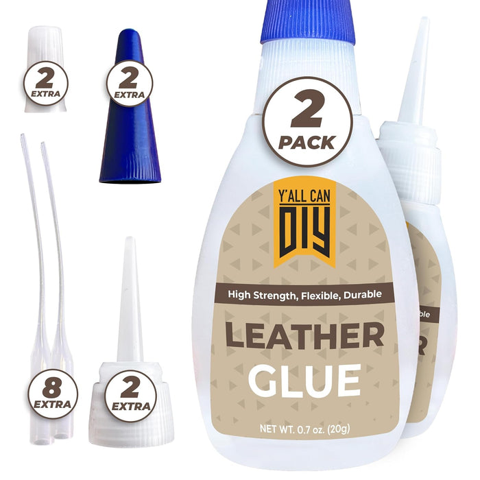 Y'allCanDiy Super Leather Glue 2 Pk x 0.7 Oz (20g) - Adhesive for Purses, Upholstery, Sofas, Furniture. Heavy Duty Waterproof Cyanoacrylate Based Glue for Leathercraft & More