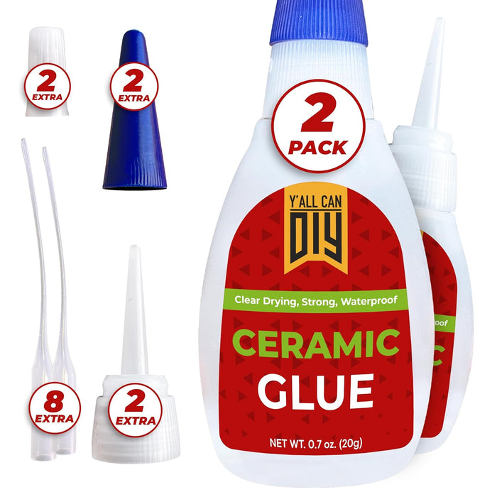 Y'allCanDiy Waterproof Ceramic Glue - Temperature Resistant Ceramic CA Glue Repair for Pottery, No Smell After Cure. Best Cyanoacrylate Based Adhesive for China and Porcelain