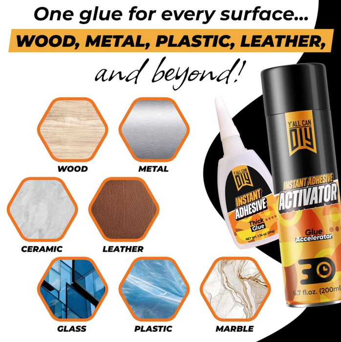 CA Glue (2 x 1.76 oz.) with Spray Adhesive Accelerator (1 x 13.5 fl oz.) - High Strength Adhesive for Woodworking and Models. Thick 1500 CPS Viscosity, Quick Drying for Model Cars and Airplanes