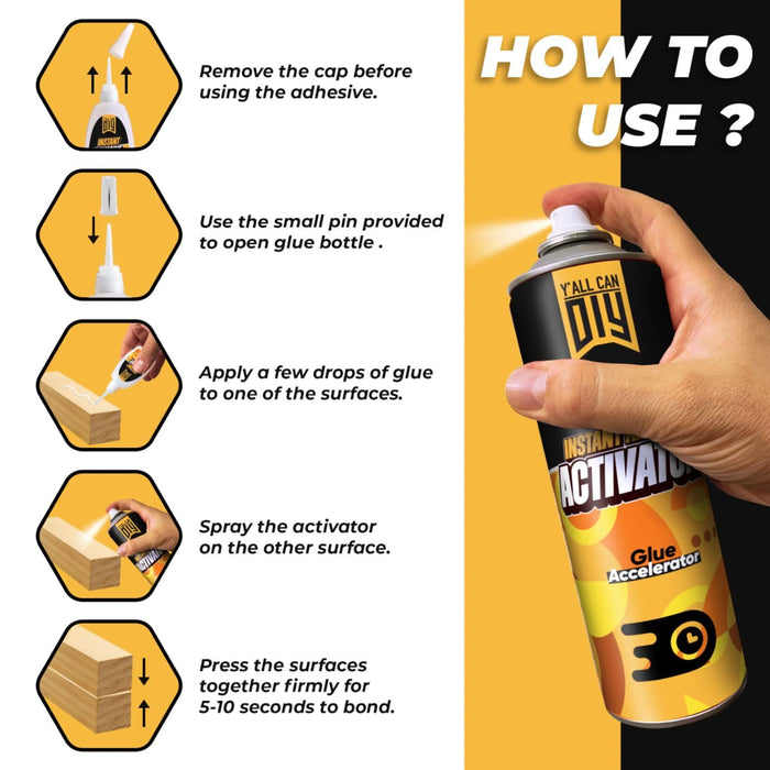 CA Glue (1x1.76 oz.) with Spray Adhesive Accelerator (1x6.76 fl oz.) - Fast Drying for Woodworking, Model Cars, Airplanes. Thick 1500 CPS Viscosity for Strong Bonds on Wood