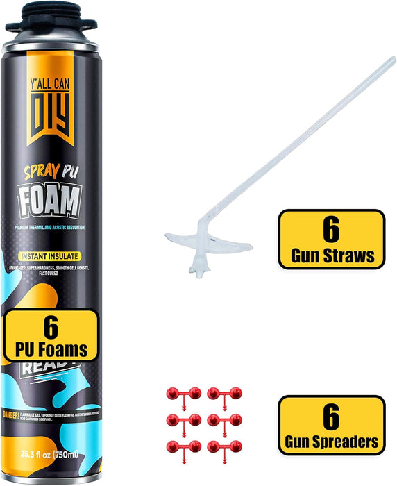 Y’allCanDiy Spray Foam Insulation Kit (12 Pack) – Expanding Sealant for Thermal & Sound Insulation – Closed-Cell, High R-Value 5.66, Covers up to 240 Board feet/sq. ft., Fills Gaps & Cracks