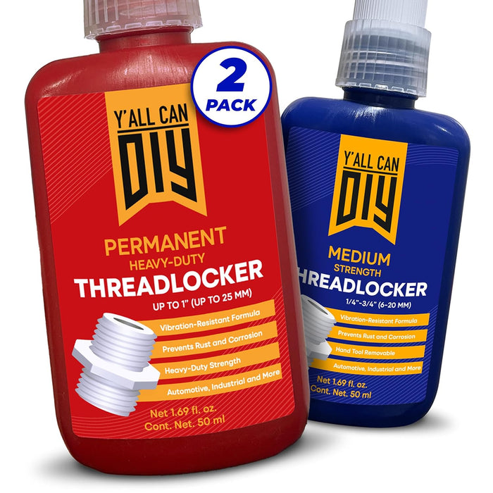 2 Pk x 1.69 fl.oz. Medium-Strength Blue Threadlocker for Nuts, Bolts & Fasteners, Removable Lock Tight, Ensure Ultimate Thread Lock, Anaerobic Locktight 243 Thread Locker Screw Glue