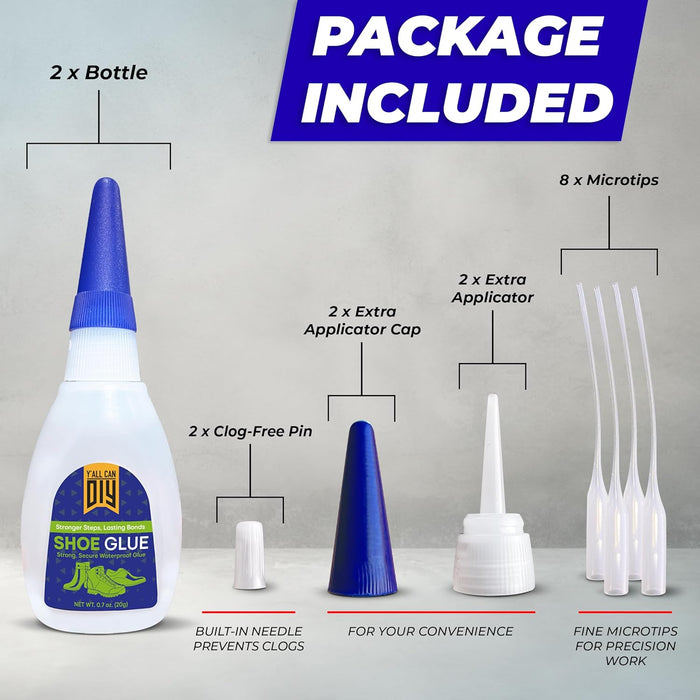 Y'allCanDiy Professional Grade Cyanoacrylate Based Shoe Glue 4 Pk x .7 Oz. (20g) Industrial Strength Leather, Rubber & Sneaker Sole Adhesive. Heavy Duty with Extra Applicator