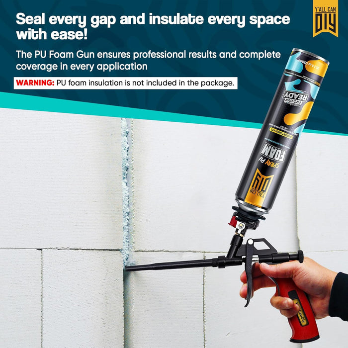 Y'allCanDiy PU Foam Gun Set - Includes 1 Foam Gun, 4 Nitrile Gloves, Safety Glasses, and Nozzles - Perfect for Spray Insulation