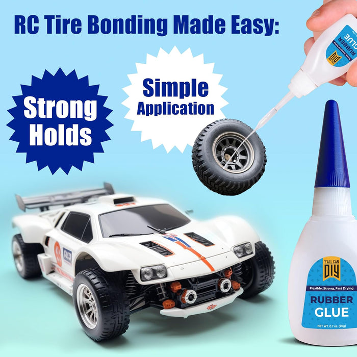 Y'allCanDiy Super Glue for Rubber - Cyanoacrylate Based Adhesive for RC Tires, Seals , Gaskets, Soles, Hose, Mat & Neoprene, Automotive Parts Repair. Heavy Duty, Waterproof