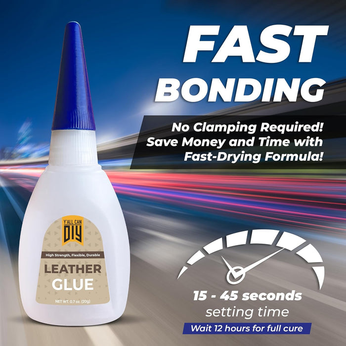Y'allCanDiy Super Leather Glue 2 Pk x 0.7 Oz (20g) - Adhesive for Purses, Upholstery, Sofas, Furniture. Heavy Duty Waterproof Cyanoacrylate Based Glue for Leathercraft & More
