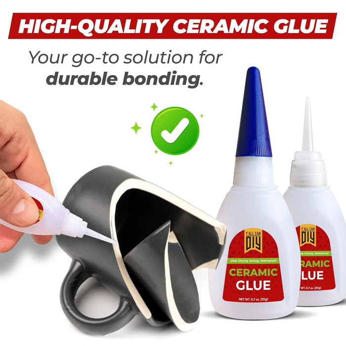 Y'allCanDiy Waterproof Ceramic Glue - Temperature Resistant Ceramic CA Glue Repair for Pottery, No Smell After Cure. Best Cyanoacrylate Based Adhesive for China and Porcelain