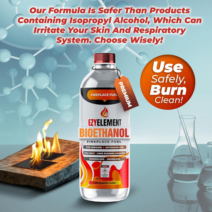 Bioethanol Fireplace Fuel 1 Liter - Clean Burning, Odorless, and Smokeless Bioethanol Fuel for Tabletop Fireplaces, Bio Ethanol Fuel for Table Top Fire Pit, Renewable Ethanol Fire Pit Fuel Burners