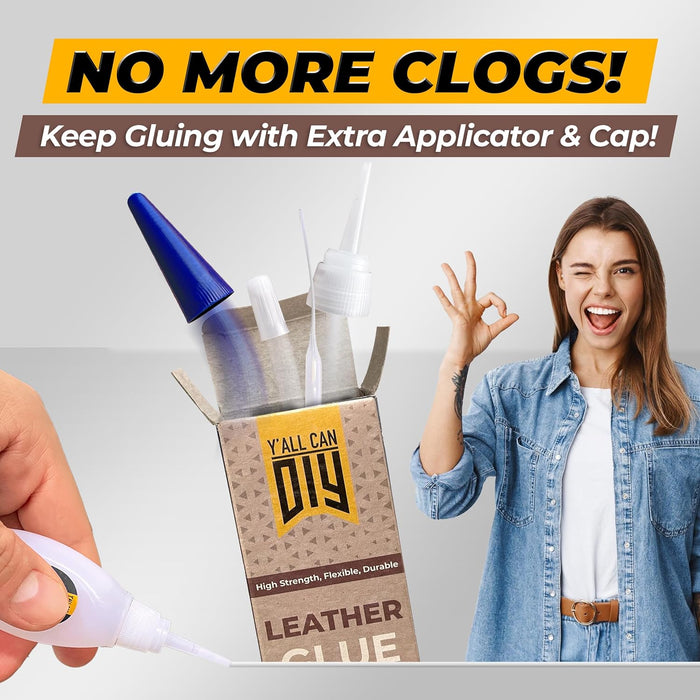 Y'allCanDiy Super Leather Glue 2 Pk x 0.7 Oz (20g) - Adhesive for Purses, Upholstery, Sofas, Furniture. Heavy Duty Waterproof Cyanoacrylate Based Glue for Leathercraft & More