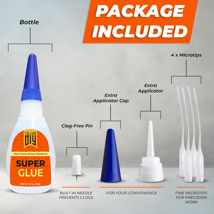 Y'allCanDiy Super Glue 1 Pk x 0.7 Oz (20g) - Superglue for Crafts Plastic, Wood, Metal, & Repair, Instant Glue, Cyanoacrylate Adhesive, Quick Dry Premium 1 Pack Glue