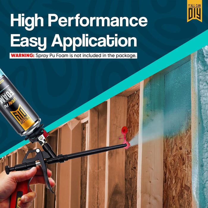 Y'allCanDiy PU Foam Gun Set - Includes 1 Foam Gun, 4 Nitrile Gloves, Safety Glasses, and Nozzles - Perfect for Spray Insulation