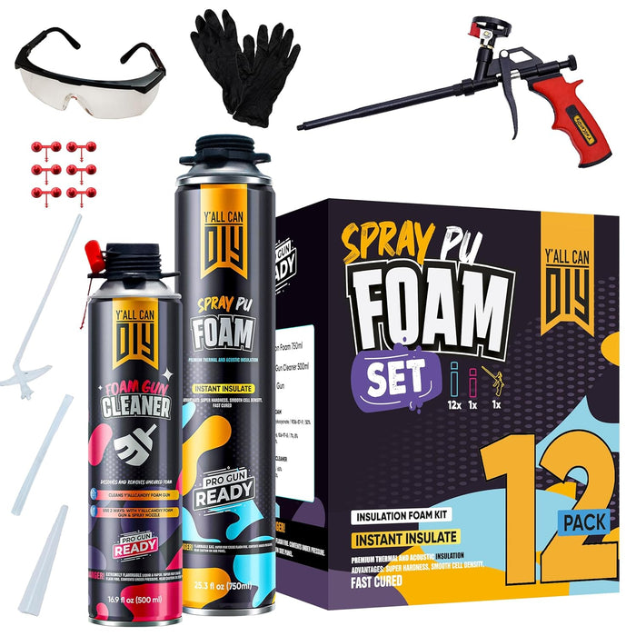 Y’allCanDiy Spray Foam Insulation Kit (18 Pack) – Expanding Foam Sealant for Thermal & Acoustic Insulation – Closed-Cell, High R-Value 5.66, Covers up to 360 Board feet/sq. ft., Seals Gaps & Cracks