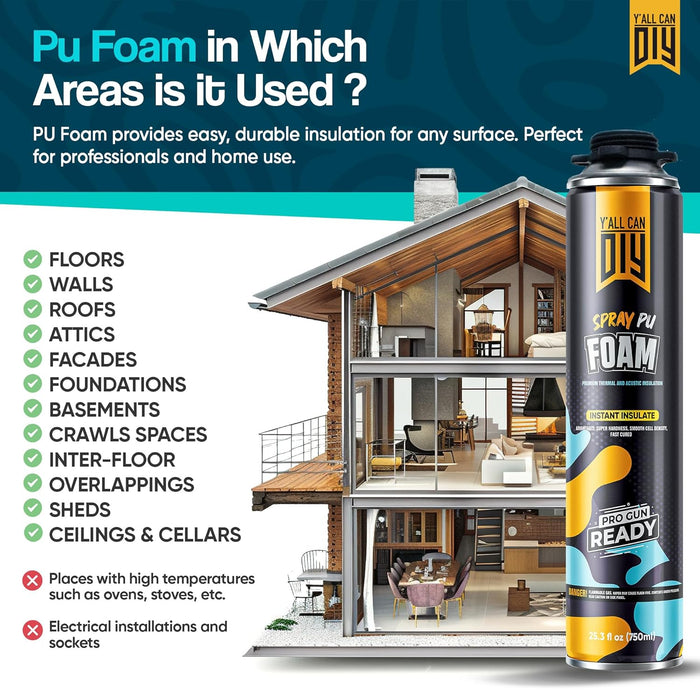 Y’allCanDiy Spray Foam Insulation Kit (18 Pack) – Expanding Foam Sealant for Thermal & Acoustic Insulation – Closed-Cell, High R-Value 5.66, Covers up to 360 Board feet/sq. ft., Seals Gaps & Cracks