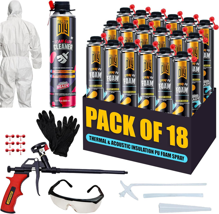 Y’allCanDiy Spray Foam Insulation Kit (12 Pack) – Expanding Sealant for Thermal & Sound Insulation – Closed-Cell, High R-Value 5.66, Covers up to 240 Board feet/sq. ft., Fills Gaps & Cracks