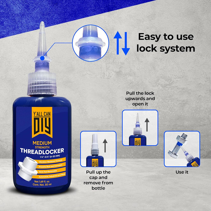 2 Pk x 1.69 fl.oz. Medium-Strength Blue Threadlocker for Nuts, Bolts & Fasteners, Removable Lock Tight, Ensure Ultimate Thread Lock, Anaerobic Locktight 243 Thread Locker Screw Glue