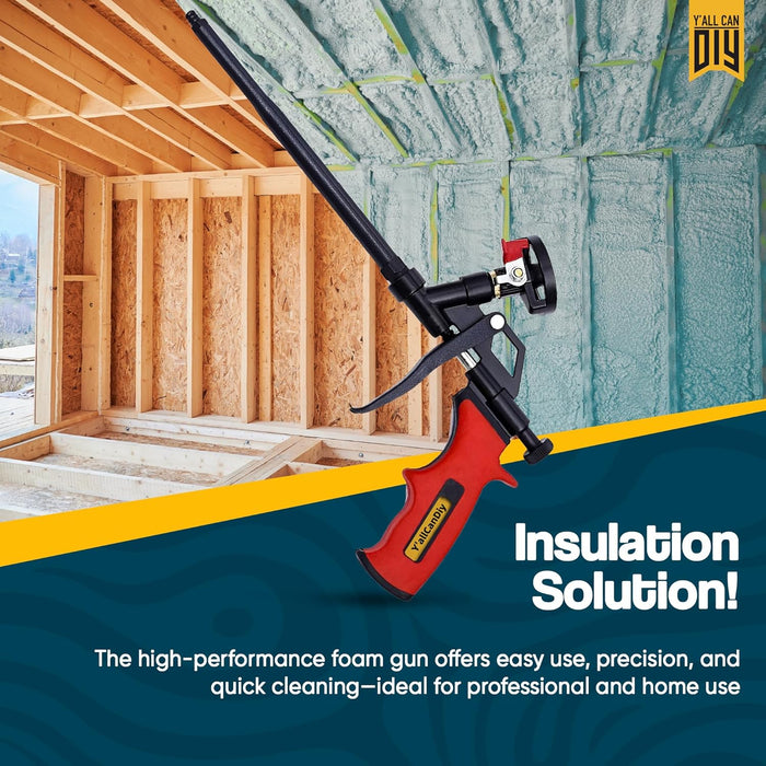 Y'allCanDiy PU Foam Gun Set - Includes 1 Foam Gun, 4 Nitrile Gloves, Safety Glasses, and Nozzles - Perfect for Spray Insulation